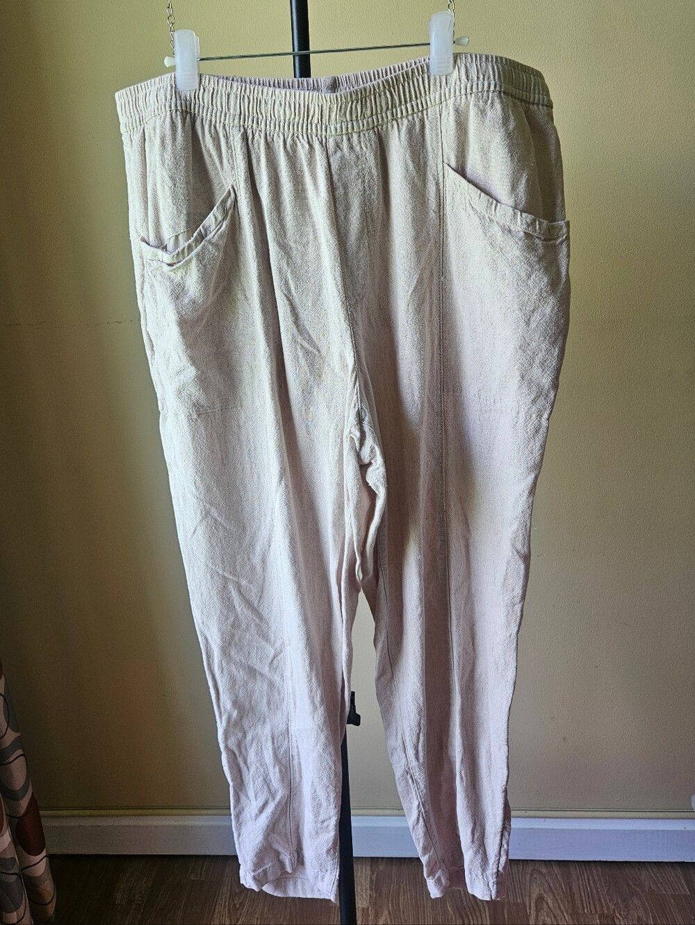 Old Navy Cream Colored Elastic-Waist Linen Blend Pants Size Large